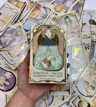 Ethereal Visions Tarot Deck - Alternative Divination - Gilded Tarot Major Arcana Minor Arcana from U.S. Games Systems, Inc Tagged with alternative tarot, art nouveau, divination tool, ethereal visions, gilded tarot, gold foil, illuminated tarot, major arcana, minor arcana, pastel tarot, tarot, tarot deck, throat chakra, with guidebook