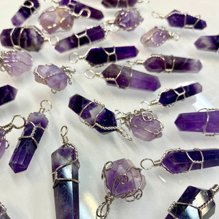 Amethyst Crystal Wire Wrap Pendant | Charm Necklace from Curious Muse Crystals Tagged with amethyst, amethyst crystal, calming energy, crown chakra, crystal jewelry, crystal necklace, handmade jewelry, purple, purple crystal charm, raw amethyst pendant, reiki jewelry, third eye, wire wrap necklace