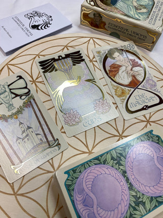 Ethereal Visions Tarot Deck - Alternative Divination - Gilded Tarot Major Arcana Minor Arcana from U.S. Games Systems, Inc Tagged with alternative tarot, art nouveau, divination tool, ethereal visions, gilded tarot, gold foil, illuminated tarot, major arcana, minor arcana, pastel tarot, tarot, tarot deck, throat chakra, with guidebook