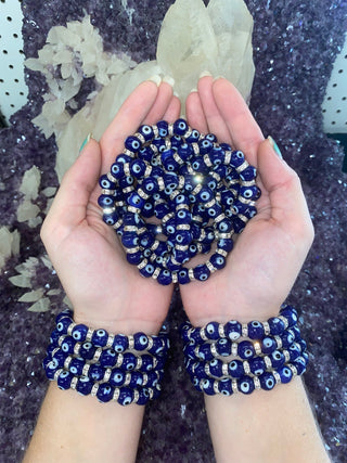 Protection Bracelet Blue Nazar -  Evil Eye Glass Bead Bracelet from Curious Muse Crystals Tagged with 8mm bead, bracelet, evil eye, evil eye bracelet, evil eye jewelry, glass nazar, magical jewelry, nazar, protection, protection bracelet, protection charm, protective jewelry