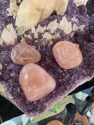 Rose Quartz XL Pebbles -Self Love, Kindness, Compassion from Curious Muse Crystals Tagged with crystal energy, hide-notify-btn, madagascar, palm stone, pink, quartz, reiki healing, rose quartz