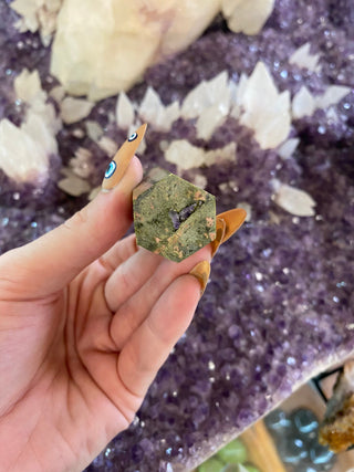 Unakite Six Sided Tower - Harmony & Alignment from Curious Muse Crystals Tagged with aura cleansing, crystal healing, crystal magic, Crystal tower, emotional balance, energy work, genuine crystal, green, harmony, heart chakra, heart healing, manifestation, pink, tower, trauma healing, unakite, Unakite stone, Unakite tower