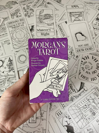 Morgan's Tarot Deck - Alternative Divination - Hippie Oracle Deck from U.S. Games Systems, Inc Tagged with alternative tarot, black and white, deck, divination tool, hippie tarot, intuitive divination, intuitive tool, modern witch, morgans tarot, retro tarot, simple oracle deck, tarot, tarot deck, throat chakra, with guidebook