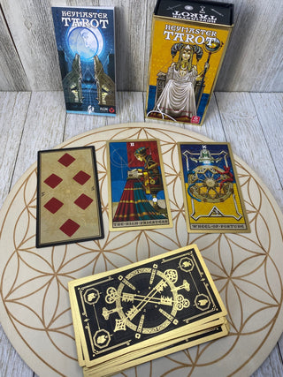Keymaster Tarot Deck - Alternative Divination - Gilded Tarot Major Arcana Minor Arcana from AGM-Urania Tagged with alternative tarot, deck, divination tool, gold foil, gold shimmer edge, illuminated tarot, major arcana, marseille tarot, minor arcana, tarot, tarot deck, throat chakra, with guidebook