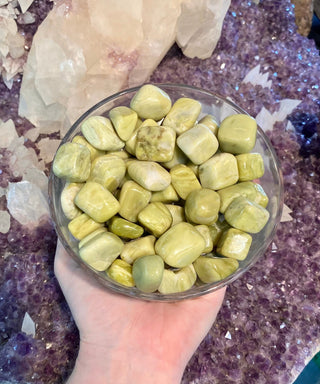 Serpentine Tumbled Stone- Infinite - Manifestation and Wealth from Curious Muse Crystals Tagged with Crystal healing, genuine crystal, green, hearth chakra, infinite, light green stone, manifestation, mineral collection, natural mineral, prosperity wealth, reiki healing, serpentine, tumbled stone