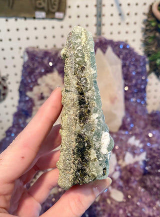 Prehnite with Epidote Raw Cluster from Curious Muse Crystals Tagged with botyroidal prehnite, epidote, green, green sparkly stone, hide-notify-btn, high vibration, manifestation spell, meditation tool, mineral collection, prehnite, prehnite from mali, prosperity stone, rare mineral, raw crystal, raw mineral, raw prehnite, reiki healing