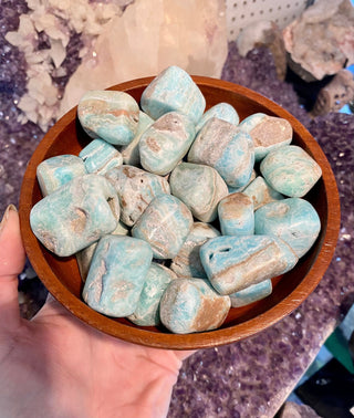 Blue Aragonite Tumbled Stone | UV Reactive from Curious Muse Crystals Tagged with anxiety stone, banded aragonite, blue, Crystal healing, earth healing, genuine crystal, geopathic stress, gridding crystal, grounding crystal, reiki work, stress release, tumbled stone