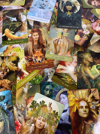Wild Woman Rising Oracle Deck - Alternative Divination - Gilded Oracle Cards from Blue Angel Inc Tagged with alternative tarot, animal guide oracle, animal oracle, deck, divination tool, female oracle deck, gilded edge, gilt edge tarot card, gold foil, illuminated tarot, oracle, self love oracle, throat chakra, wild woman rising, with guidebook