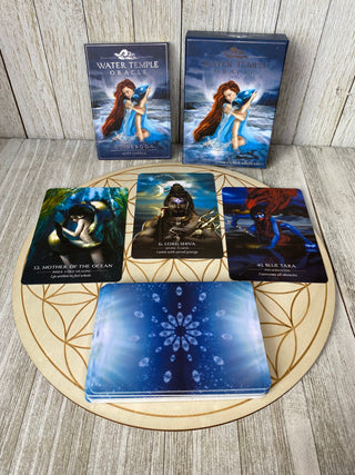 Water Temple Oracle Deck - Alternative Divination from Blue Angel Inc Tagged with alternative tarot, anuket oracle, aphrodite, deck, divination tool, mother ganges, oracle, Oracle deck, sacred knowledge, throat chakra, water element magic, water energy, water goddess, water temple oracle, with guidebook