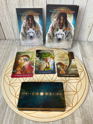 Wild Woman Rising Oracle Deck - Alternative Divination - Gilded Oracle Cards from Blue Angel Inc Tagged with alternative tarot, animal guide oracle, animal oracle, deck, divination tool, female oracle deck, gilded edge, gilt edge tarot card, gold foil, illuminated tarot, oracle, self love oracle, throat chakra, wild woman rising, with guidebook
