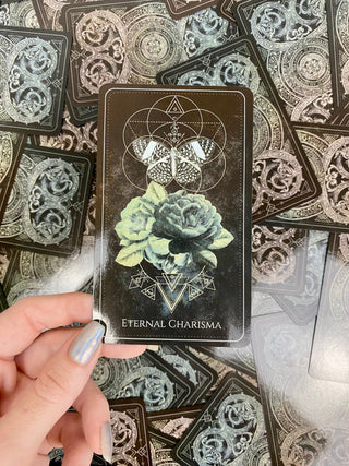 Talisman Oracle Deck - Sigil & Sacred Geometry Divination - Black Gilded Edge Cards from Curious Muse Crystals Tagged with alternative tarot, black and gold cards, dark animal oracle, dark style tarot, divination tool, gilded tarot, oracle card deck, sacred geometry, sigil making kit, talisman oracle, talisman sigils, with guidebook