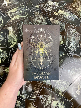 Talisman Oracle Deck - Sigil & Sacred Geometry Divination - Black Gilded Edge Cards from Curious Muse Crystals Tagged with alternative tarot, black and gold cards, dark animal oracle, dark style tarot, divination tool, gilded tarot, oracle card deck, sacred geometry, sigil making kit, talisman oracle, talisman sigils, with guidebook