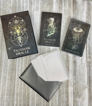 Talisman Oracle Deck - Sigil & Sacred Geometry Divination - Black Gilded Edge Cards from Curious Muse Crystals Tagged with alternative tarot, black and gold cards, dark animal oracle, dark style tarot, divination tool, gilded tarot, oracle card deck, sacred geometry, sigil making kit, talisman oracle, talisman sigils, with guidebook