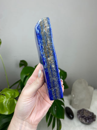 Lapis Lazuli Slab | Sparkly Pyrite Flakes from Curious Muse Crystals Tagged with blue, Crown crystal, freeform, gold, hide-notify-btn, high grade lapis, Intuition guidance, lapis, Lapis lazuli, pyrite flakes, slab, slice, Third eye stone, ultramarine