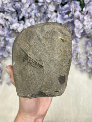 Amethyst over Calcite | Unique Formation | Cut Base Geode from Brazil from Curious Muse Crystals Tagged with aaa grade crystal, amethyst, Amethyst Cluster, amethyst on calcite, Brazilian amethyst, cut base amethyst, emotional balance, goethite amethyst, high grade, high vibrational, purple, spiritual protection, third eye, unique amethyst