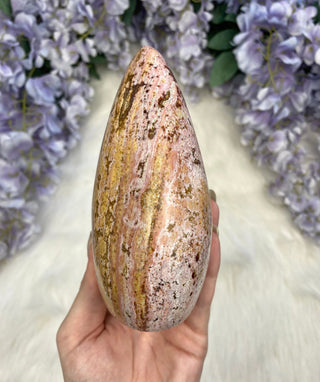 Pink Yellow Ocean Jasper Bloop - Pastel Orbicular Jasper Freeform from Curious Muse Crystals Tagged with Crystal healing, drusy pocket, hide-notify-btn, jasper, Madagascar mineral, mineral collection, natural mineral, ocean jasper, orange, Orbicular jasper, peace and calming, pink, reiki healing, yellow