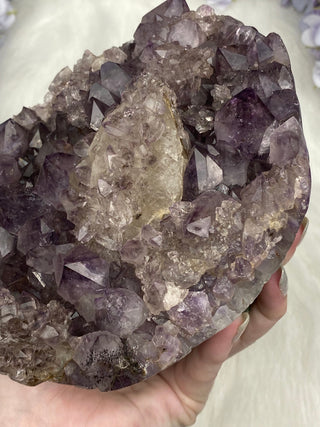 Amethyst with Calcite and Goethite | Brazil from Curious Muse Crystals Tagged with aaa grade crystal, amethyst, Amethyst Cluster, calcite on amethyst, cut base amethyst, emotional balance, extra dark amethyst, fine mineral, goethite amethyst, high grade, high vibrational, purple, raw mineral, spiritual protection, third eye, unique amethyst, Uruguay geode