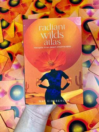 Radiant Wilds Tarot Deck - Desert Dreamscapes - Surrealism Art Divination from Curious Muse Crystals Tagged with alternative tarot, darker art style, desert dream oracle, divination tool, feminine tarot, liminal space tarot, major arcana, minor arcana, surrealism tarot, tarot deck, throat chakra, with guidebook