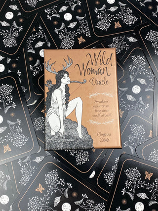 Wild Woman Oracle: Witchy Feminine Dark Cards with Guidebook from Curious Muse Crystals Tagged with alternative tarot, art nouveau, divination tool, ethereal visions, gilded tarot, gold foil, illuminated tarot, major arcana, minor arcana, pastel tarot, tarot deck, throat chakra, with guidebook