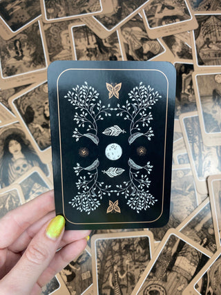 Wild Woman Oracle: Witchy Feminine Dark Cards with Guidebook from Curious Muse Crystals Tagged with alternative tarot, art nouveau, divination tool, ethereal visions, gilded tarot, gold foil, illuminated tarot, major arcana, minor arcana, pastel tarot, tarot deck, throat chakra, with guidebook