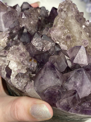 Amethyst with Calcite and Goethite | Brazil from Curious Muse Crystals Tagged with aaa grade crystal, amethyst, Amethyst Cluster, calcite on amethyst, cut base amethyst, emotional balance, extra dark amethyst, fine mineral, goethite amethyst, high grade, high vibrational, purple, raw mineral, spiritual protection, third eye, unique amethyst, Uruguay geode