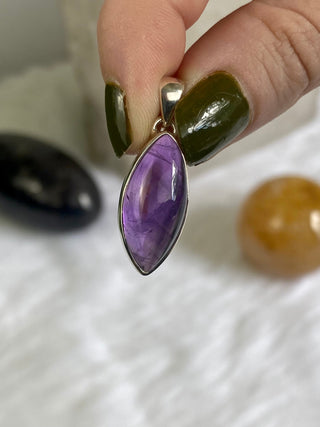 Amethyst in Sterling Silver Pendant from Curious Muse Crystals Tagged with amethyst, crystal energy, Crystal Jewelry, extra dark amethyst, hide-notify-btn, purple, reiki healing, silver crystal jewel, sterling silver, witchy jewelry