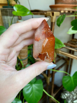 Dreamcoat Lemurian Generator - Polished Brazilian Tower Crystal from Curious Muse Crystals Tagged with clear, clear brazil quartz, dreamcoat lemurian, goethite rutile, hematite amethyst, hide-notify-btn, lemurian, lemurian generator, lemurian seed, purple, red, secondary growth, super seven, synergy seven, yellow