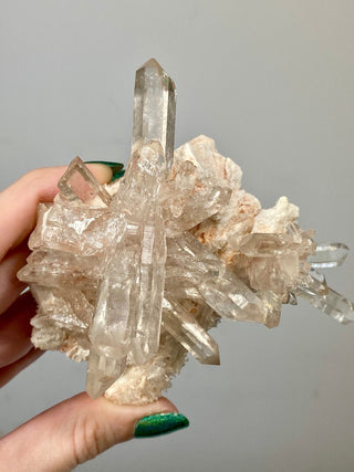 Pink Samadhi Quartz Cluster - High Altitude Himalayan Crystal from Curious Muse Crystals Tagged with clear, hide-notify-btn, high altitude quartz, High vibration stone, Himalayan Quartz, pink, Pink Himalayan, pink quartz cluster, quartz, Samadhi Quartz
