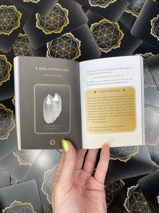 Crystal Oracle from Curious Muse Crystals Tagged with alternative tarot, art nouveau, divination tool, ethereal visions, gilded tarot, gold foil, illuminated tarot, major arcana, minor arcana, pastel tarot, tarot deck, throat chakra, with guidebook