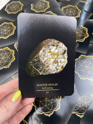 Crystal Oracle from Curious Muse Crystals Tagged with alternative tarot, art nouveau, divination tool, ethereal visions, gilded tarot, gold foil, illuminated tarot, major arcana, minor arcana, pastel tarot, tarot deck, throat chakra, with guidebook