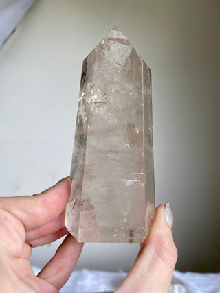 Lemurian Quartz Polished Tower | Rainbow Inclusions | Six Side Generator from Curious Muse Crystals Tagged with clear, clear quartz, Crown crystal, hide-notify-btn, lemurian, lemurian generator, Lemurian Quartz, lemurian seed, rainbow, tower