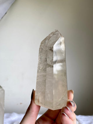 Lemurian Quartz Polished Tower | Rainbow Inclusions | Six Side Generator from Curious Muse Crystals Tagged with clear, clear quartz, Crown crystal, hide-notify-btn, lemurian, lemurian generator, Lemurian Quartz, lemurian seed, rainbow, tower