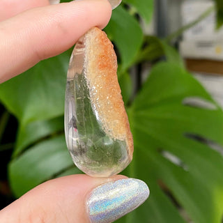 Lemurian Inclusion Quartz | Semi-polished Lens from Curious Muse Crystals Tagged with clear, clear quartz, Crown crystal, hide-notify-btn, Lemurian Quartz, meditation stone, quartz, shaman stone, silica inclusion, yellow