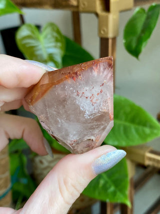 Dreamcoat Lemurian Generator - Polished Brazilian Tower Crystal from Curious Muse Crystals Tagged with clear, clear brazil quartz, dreamcoat lemurian, goethite rutile, hematite amethyst, hide-notify-btn, lemurian, lemurian generator, lemurian seed, purple, red, secondary growth, super seven, synergy seven, yellow