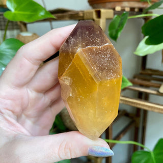 Dreamcoat Lemurian Generator - Polished Brazilian Tower Crystal from Curious Muse Crystals Tagged with clear, clear brazil quartz, dreamcoat lemurian, goethite rutile, hematite amethyst, hide-notify-btn, lemurian, lemurian generator, lemurian seed, purple, red, secondary growth, super seven, synergy seven, yellow