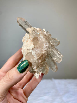 Pink Samadhi Quartz Cluster - High Altitude Himalayan Crystal from Curious Muse Crystals Tagged with clear, hide-notify-btn, high altitude quartz, High vibration stone, Himalayan Quartz, pink, Pink Himalayan, pink quartz cluster, quartz, Samadhi Quartz