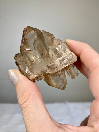 Smoky Pink Samadhi Double Terminated Quartz Cluster | High Altitude Himalayan Crystal from Curious Muse Crystals Tagged with clear, hide-notify-btn, high altitude quartz, High vibration stone, Himalayan Quartz, pink, Pink Himalayan, pink quartz cluster, Samadhi Quartz, Smoky Samadhi Quartz