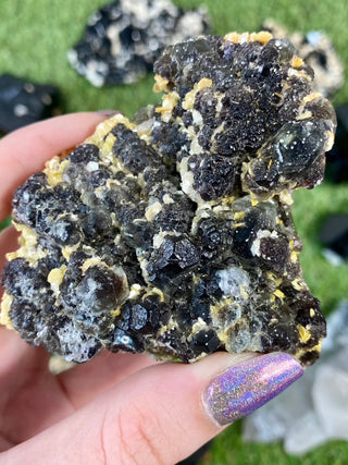 Erongo Fluorite with Tourmaline - High Grade from Curious Muse Crystals Tagged with black, erongo, fine mineral, fluorite, hide-notify-btn, namibia, purple, raw, tourmaline