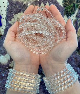 Clear Quartz 8mm Round Bead Crystal Bracelet - Clarity & Amplification from Curious Muse Crystals Tagged with 8mm beads, bracelet, clear, clear quartz, crystal jewelry, gemstone bead, gemstone jewelry, healing jewelry, quartz