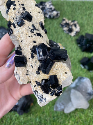 Erongo Black Tourmaline Raw Cluster | High Grade from Curious Muse Crystals Tagged with black, Erongo, fine mineral, hide-notify-btn, Namibia, raw, tourmaline, uv reactive