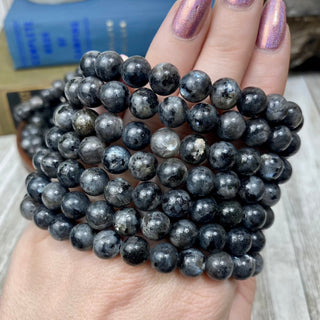 Larvikite 8mm Round Bead Crystal Bracelet from Curious Muse Crystals Tagged with 8mm beads, black, bracelet, crystal jewelry, gemstone bead, gemstone jewelry, healing jewelry, larvikite, silver