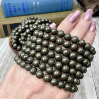 Pyrite 8mm Round Bead Crystal Bracelet from Curious Muse Crystals Tagged with 8mm beads, bracelet, crystal jewelry, gemstone bead, gemstone jewelry, gold, healing jewelry, pyrite
