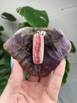 Rhodochrosite in Sterling Silver Pendant from Curious Muse Crystals Tagged with crystal energy, Crystal Jewelry, hide-notify-btn, pink, reiki healing, rhodochrosite, silver crystal jewel, sterling silver, witchy jewelry