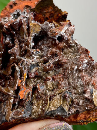 Calcite over Goethite and Limonite | Santa Eulalia, Mexico | G3 from Curious Muse Crystals Tagged with black, brown, calcite, crystal energy, goethite, hide-notify-btn, limonite, mexico, red, reiki healing, santa eulalia, yellow