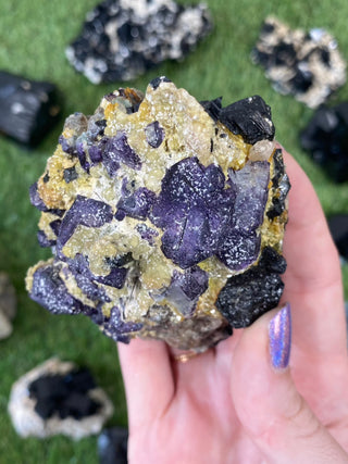 Erongo Fluorite with Tourmaline - High Grade from Curious Muse Crystals Tagged with black, erongo, fine mineral, fluorite, hide-notify-btn, namibia, purple, raw, tourmaline