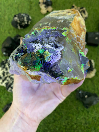 Quartz with Fluorite, Tourmaline and Hyalite Opal from Madagascar - High Grade Collector Mineral from Curious Muse Crystals Tagged with black, clear, clear quartz, crystal energy, fine mineral, green, hide-notify-btn, hyalite, inclusion quartz, Madagascar, opal, purple, quartz, reiki healing, tourmaline, uv reactive