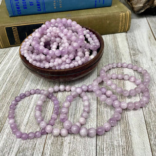 Kunzite Round Bead Crystal Bracelet from Curious Muse Crystals Tagged with 8mm beads, bracelet, crystal jewelry, gemstone bead, gemstone jewelry, healing jewelry, kunzite, pink