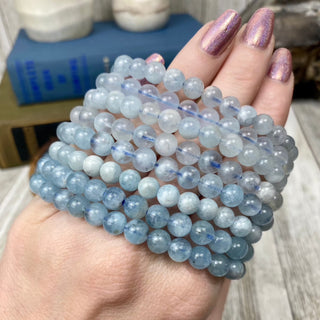 Aquamarine 7mm Round Bead Crystal Bracelet from Curious Muse Crystals Tagged with 8mm beads, aquamarine, blue, bracelet, crystal jewelry, gemstone bead, gemstone jewelry, healing jewelry