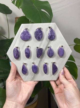 Charoite in Sterling Silver Pendant | Spiritual Awareness from Curious Muse Crystals Tagged with charoite, crystal energy, Crystal Jewelry, hide-notify-btn, Pendant, purple, reiki healing, silver crystal jewel, Sterling, sterling silver