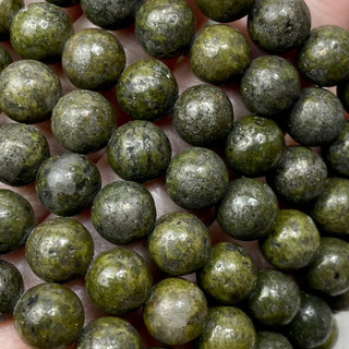 Epidote with Pyrite 8mm Round Bead Crystal Bracelet from Curious Muse Crystals Tagged with 8mm beads, bracelet, crystal jewelry, epidote, gemstone bead, gemstone jewelry, gold, green, healing jewelry, pyrite